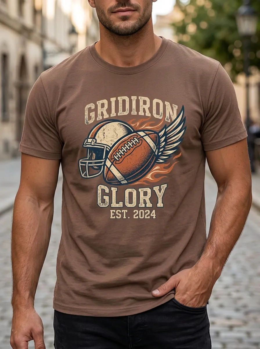 Men's American Football Gridiron Glory Winged Ball Printed T-Shirt