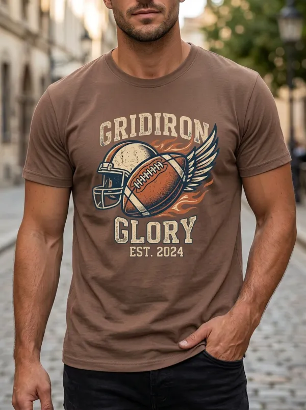 Men's American Football Gridiron Glory Winged Ball Printed T-Shirt