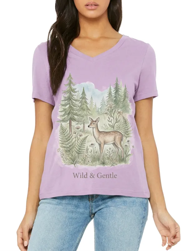 Women's Nature Lover Deer Forest Wild & Gentle Printed T-shirt