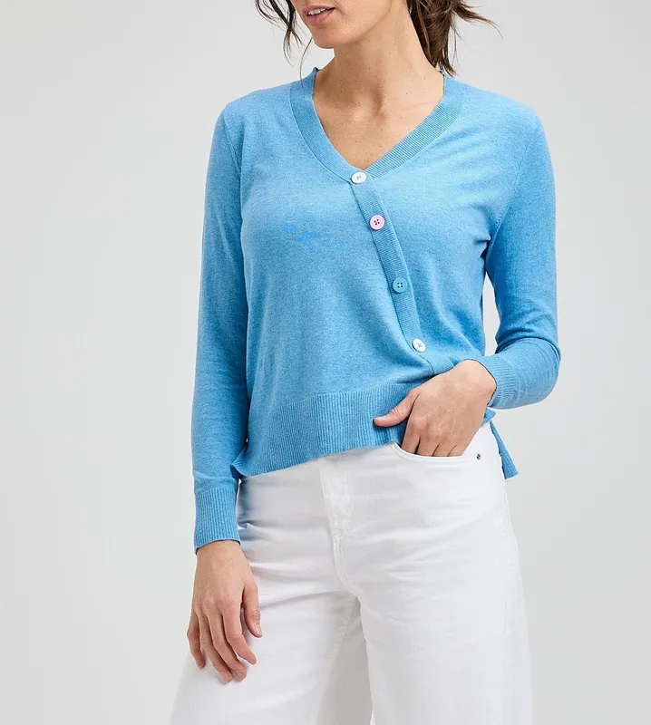 Cotton Silk V-Neck Button-Front Sweater