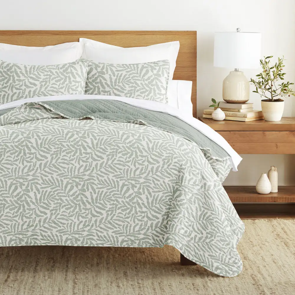 Tossed Ferns Reversible Quilted Coverlet Set