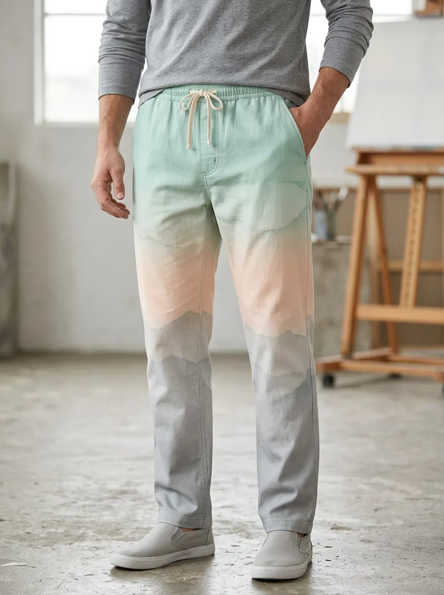 Men's Nature Lover Mountain Landscape Printed Pants