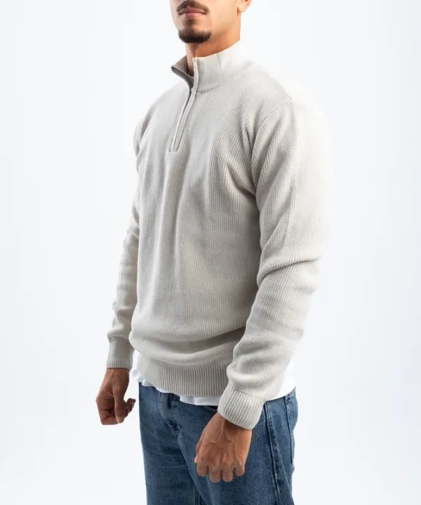 Beige Quarter Zip Knit Pullover