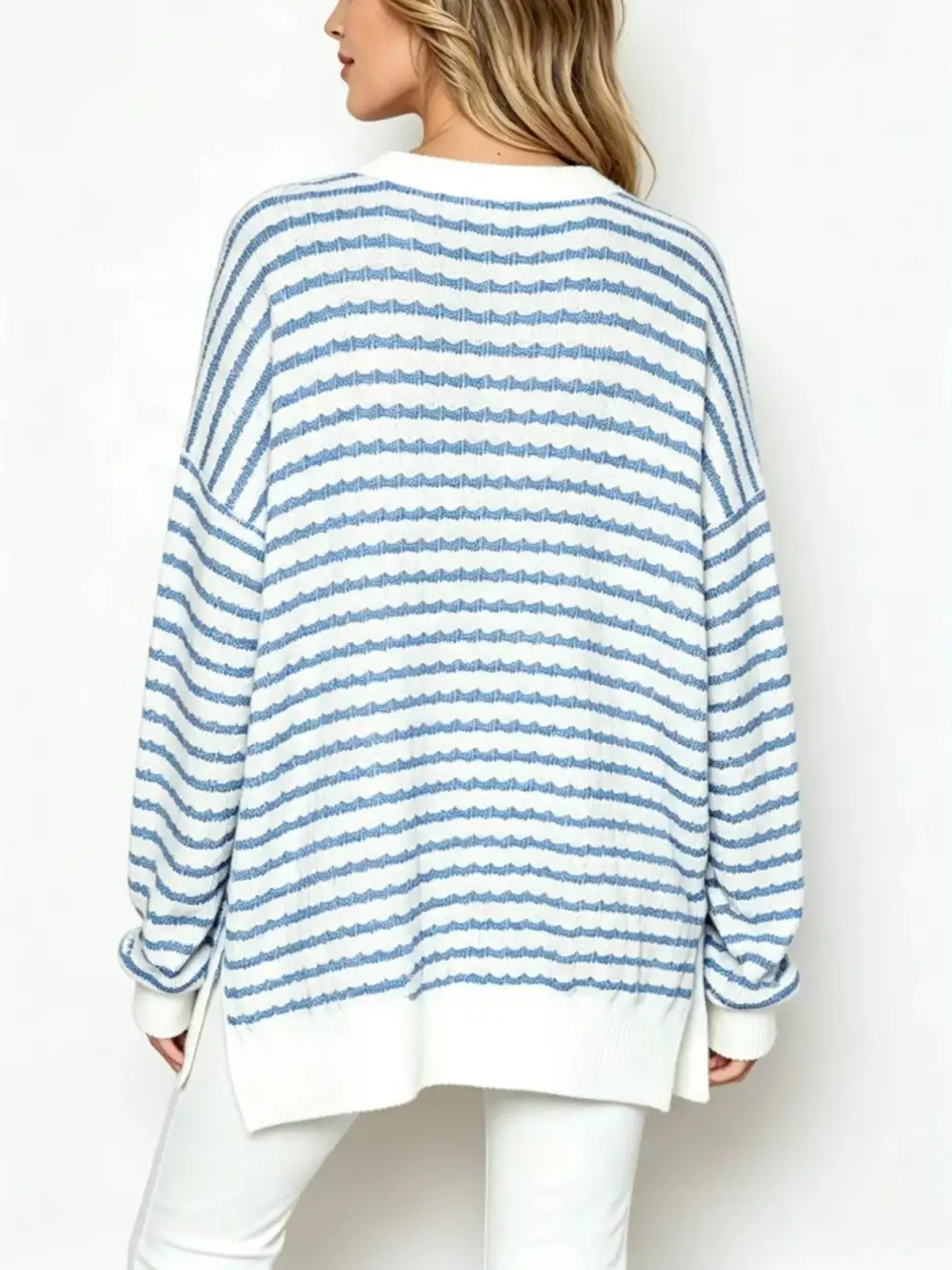 Crew Neck Striped Oversized Sweatshirt