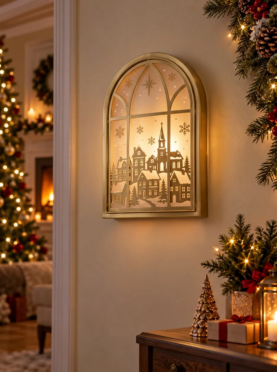 Snowy Village Scene Christmas Wall Light