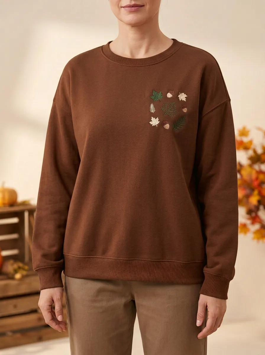 Relaxed Maple-Leaf Embroidered Acorn Graphic Sweatshirt