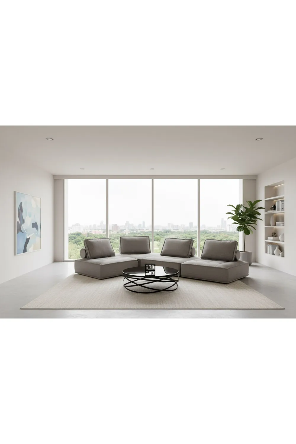 Sculptural Sectional Fabric Sectional Sofa