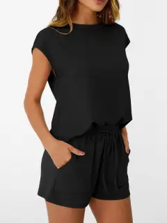 Tailored Drawstring Pocketed Top and Shorts Matching Set