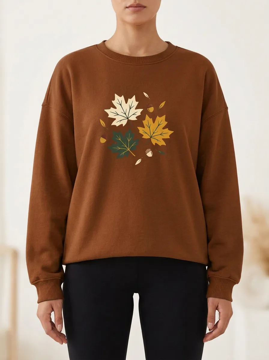 Country Maple-Leaf Printed Acorn Graphic Sweatshirt