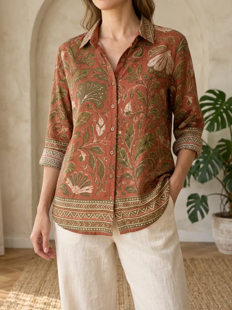 Women's Boho Floral Botanical Meadow Shirt