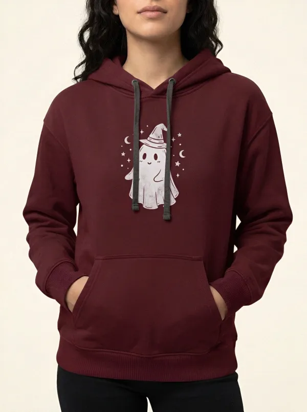 Women's Halloween Cute Ghost Witch Hat Printed Hoodie