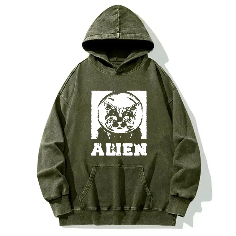 Alien Cat Washed Hoodie