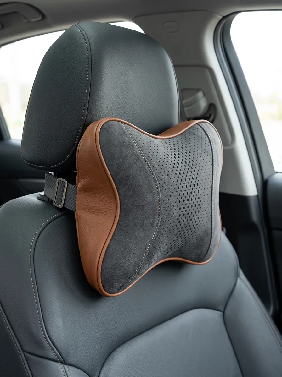 Perforated Suede-Texture Leather-Texture Car Neck Support Pillow