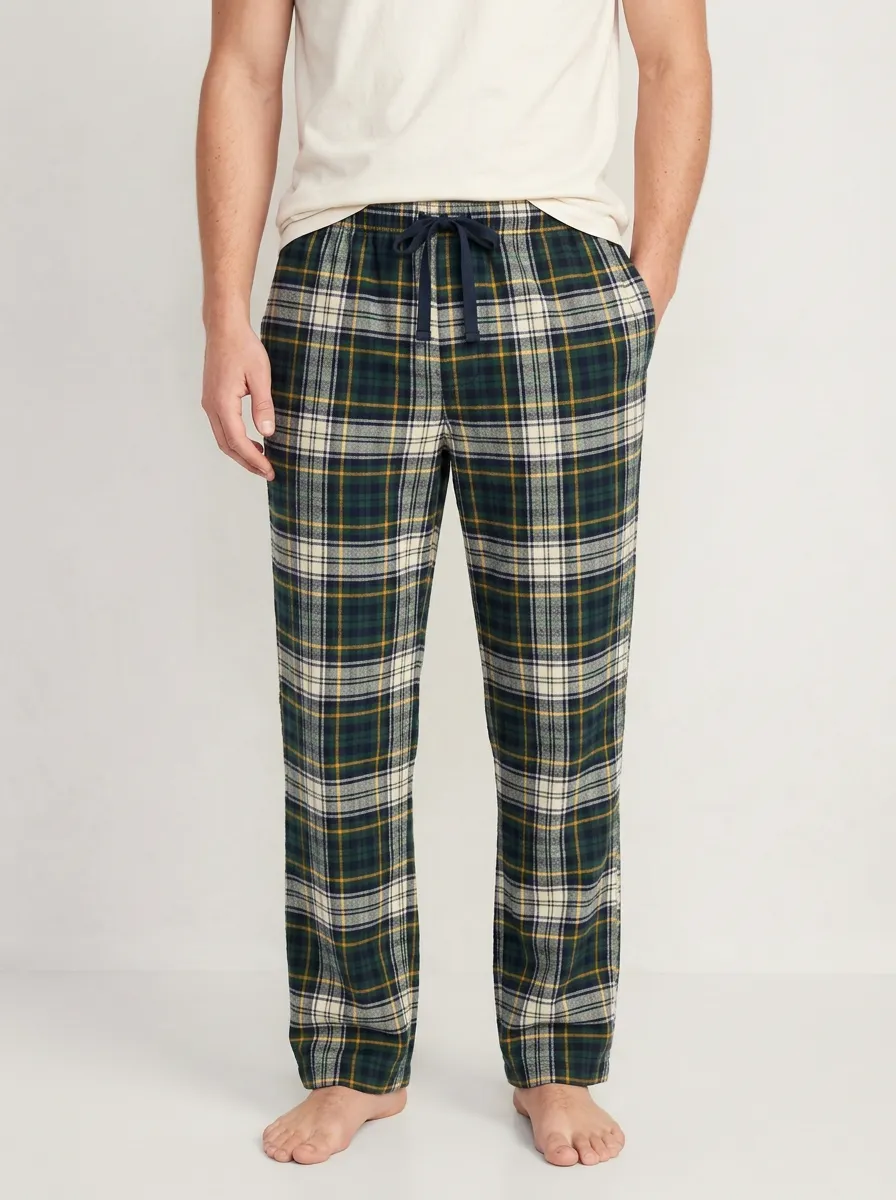 Men's Casual Green Plaid Tartan Pajama Pants