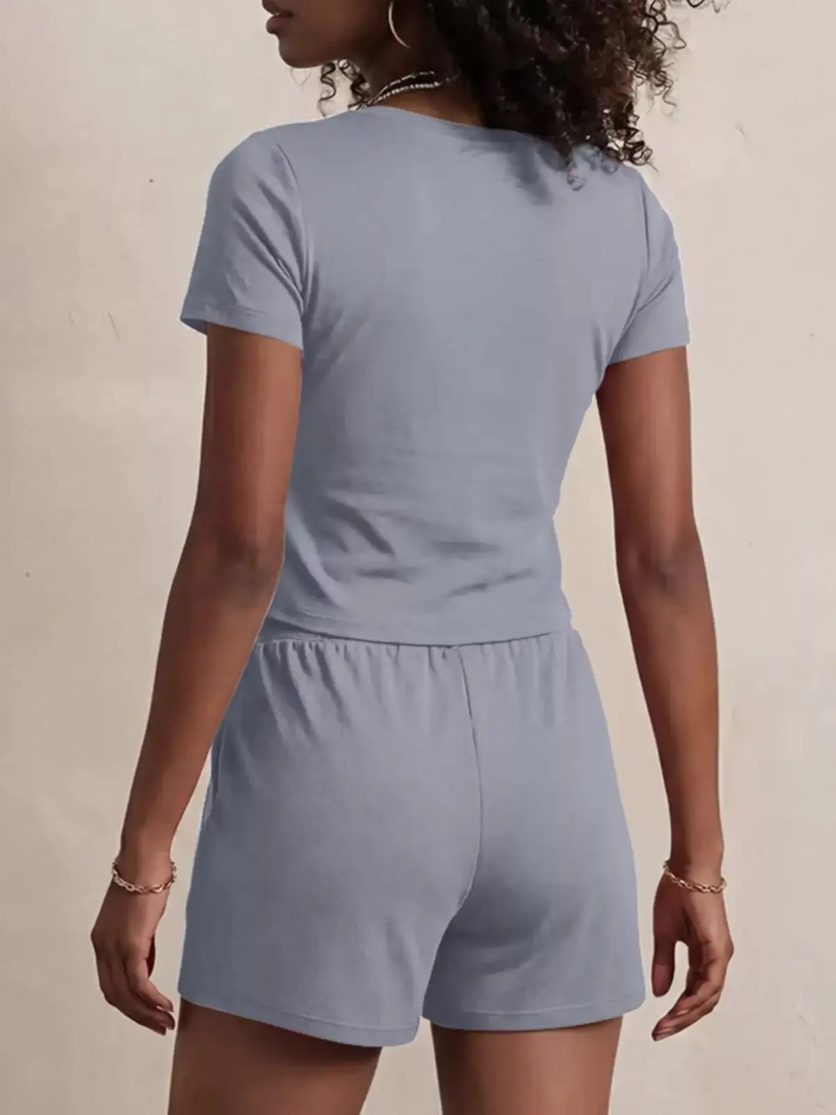 Drawstring Pocketed Tee and Shorts Matching Set