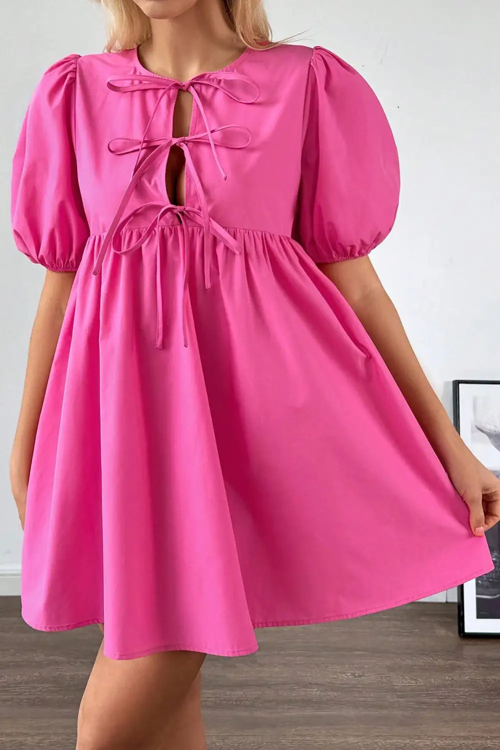 Tie Detail Puff Sleeve Mini Dress