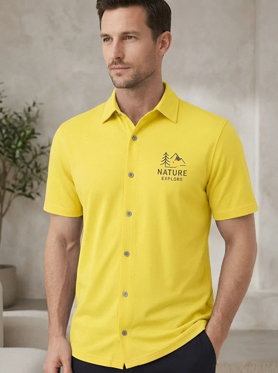 Men's Nature Explore Mountain Tree Printed Button-Down Shirt