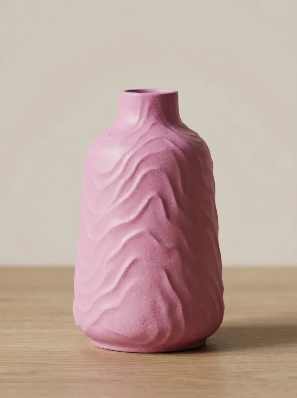 Contemporary Minimalist Wavy Textured Ceramic Table Vase