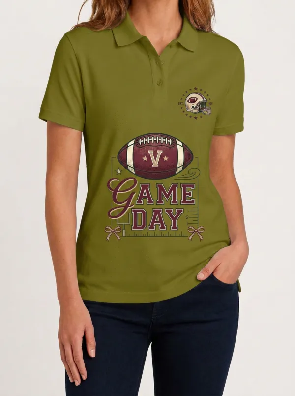 Casual Football Fan Game Day Helmet Graphic Polo Shirt