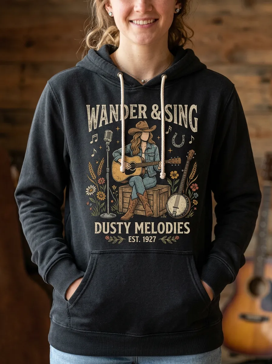 Festival Banjo Guitar Country Music Graphic Hoodie
