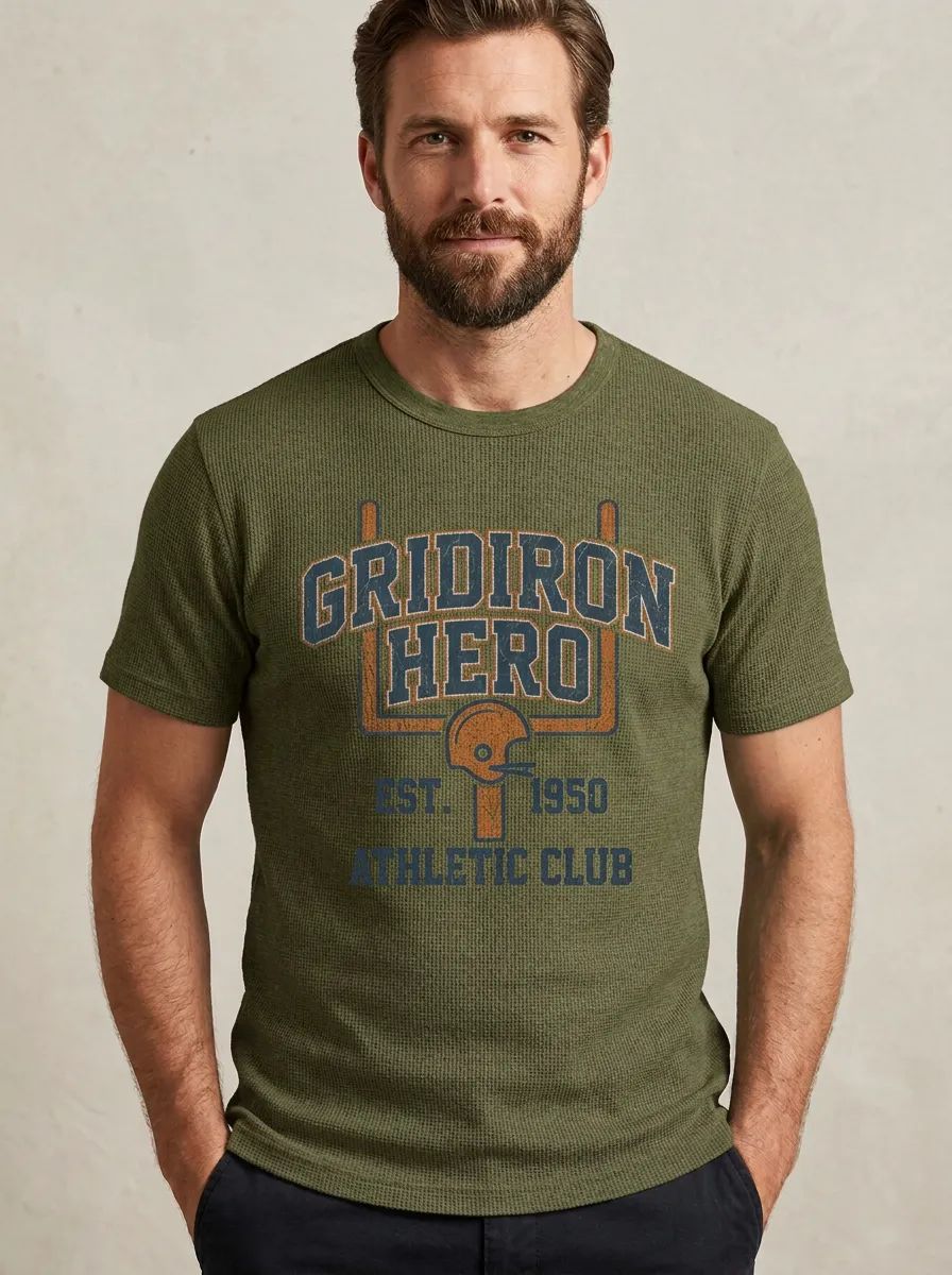 Men's Refined Helmet Football Gridiron Crew Neck Graphic T-Shirt