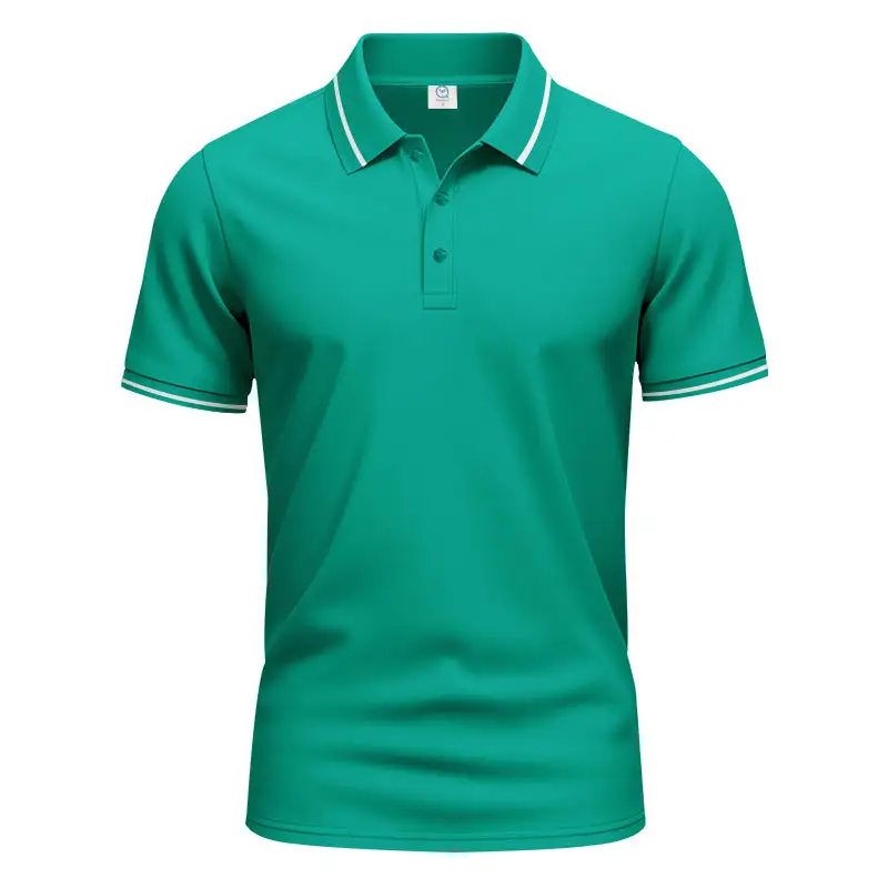 Men's Breathable Interlock Polo Shirt With Contrast Tipping Short Button Placket And Slim Silhouette