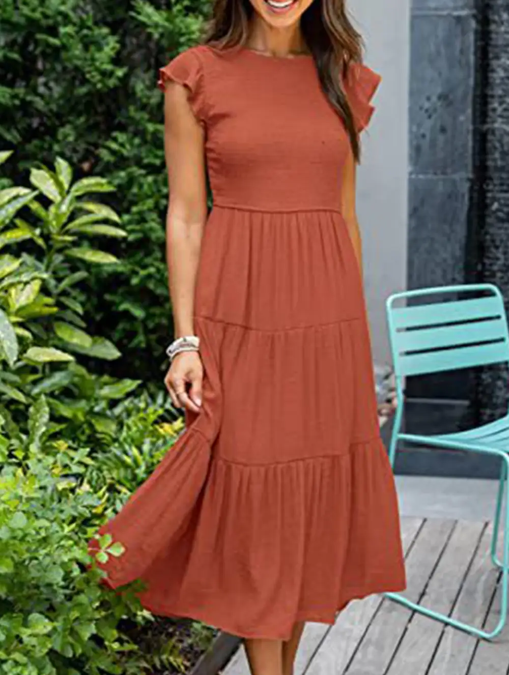 Flutter Sleeve Tiered Mini Dress