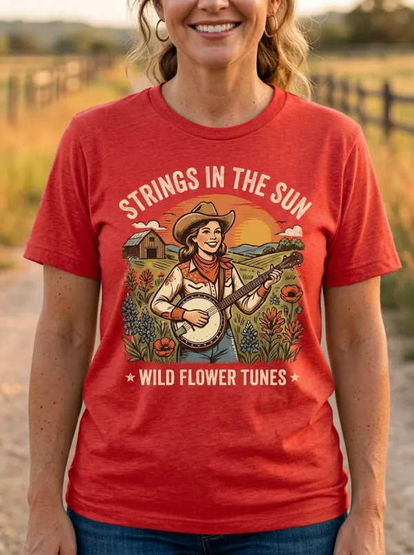 Banjo Wildflower Country Music Graphic T-Shirt
