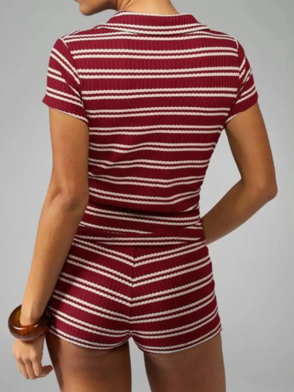 Striped Knit Short Sleeve Top Shorts Set
