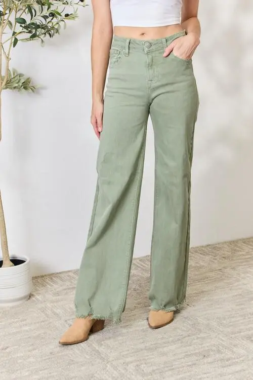 Raw Hem Wide Leg Detail Denim Jeans