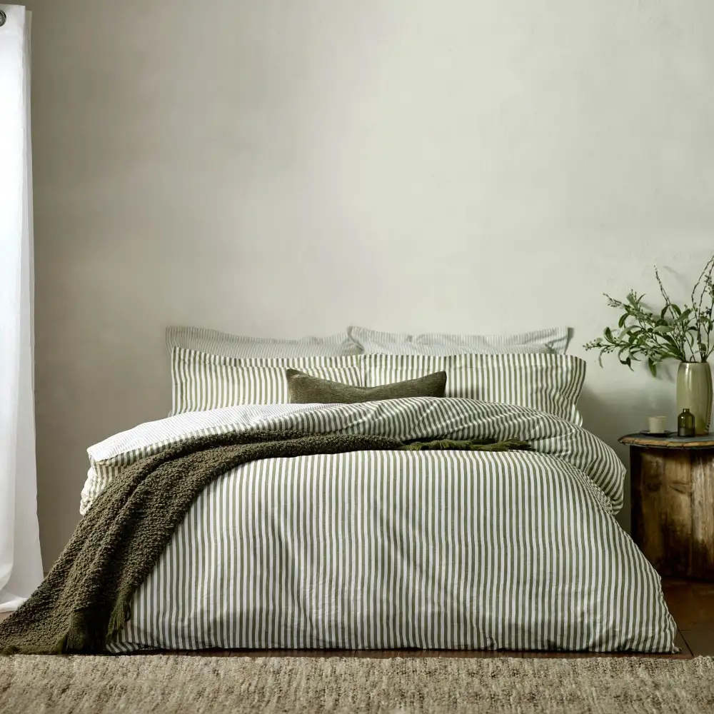 Clean Bedroom Reversible Stripe Cotton Duvet Cover Set
