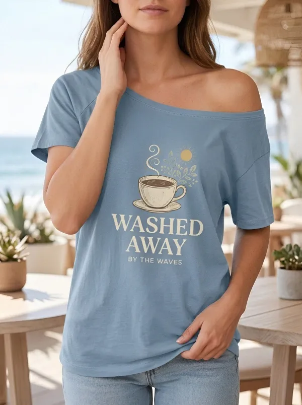 Women's Coffee Beach Lover Washed Away Waves Printed T-shirt