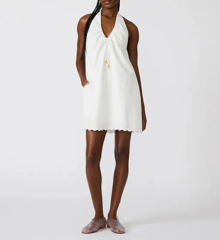 Cotton Blend Tie Front Dress