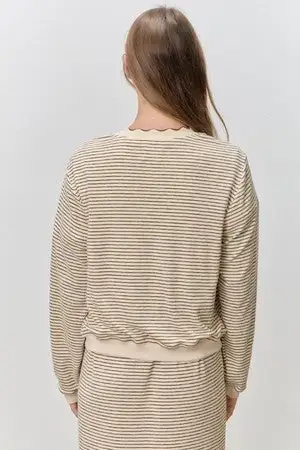 Striped Knit Scallop Trim Cardigan