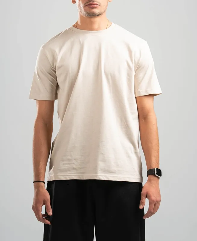 Beige Soft Cotton Crewneck Tee