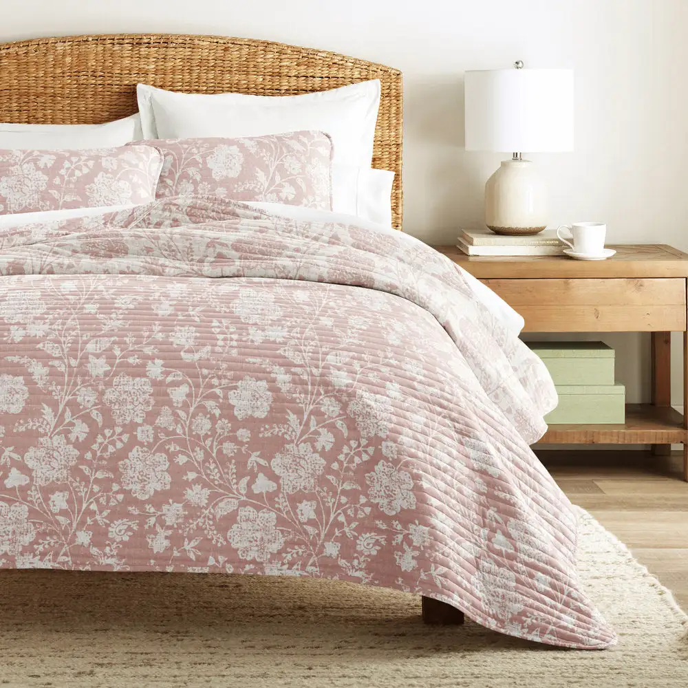 Textured Floral Reversible Quilted Coverlet Set