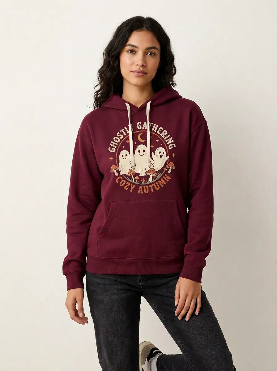 Women's Halloween Ghost Mushroom Cozy Autumn Printed Hoodie