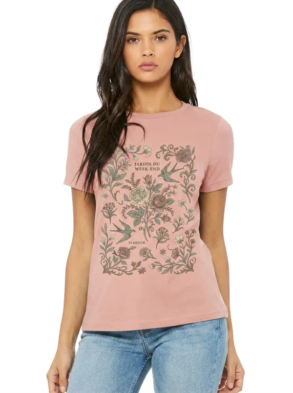 Women's Botanical Garden Swallow Floral Printed T-shirt