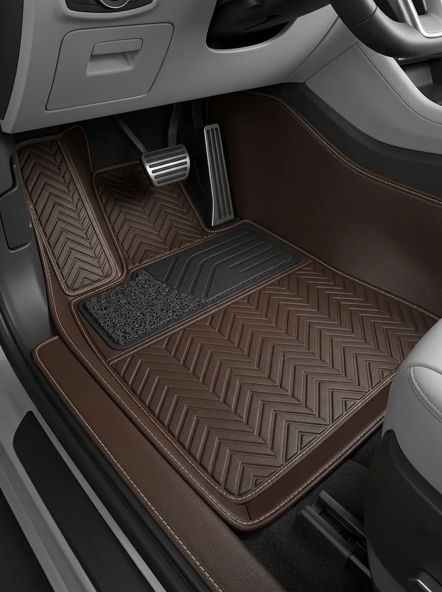 Chevron Pattern Leather Vehicle Floor Mat