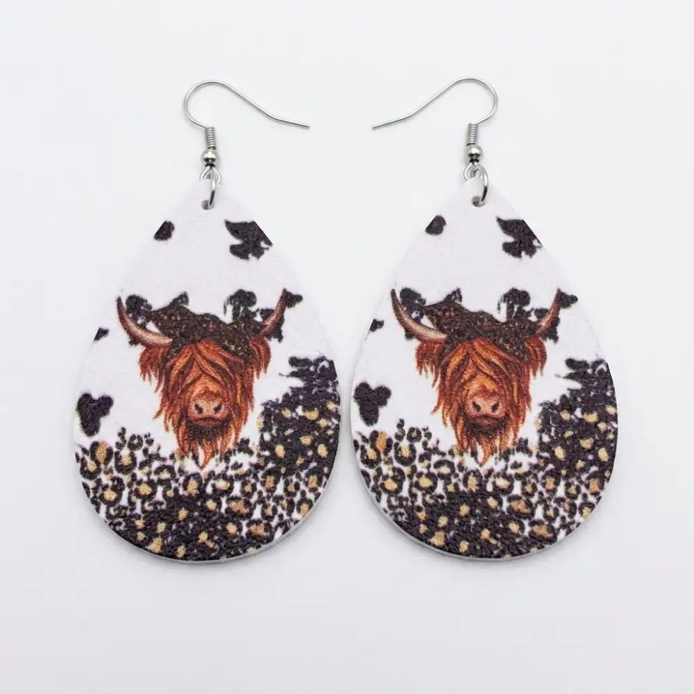 Classic Leather Cow Layered Statement Earrings
