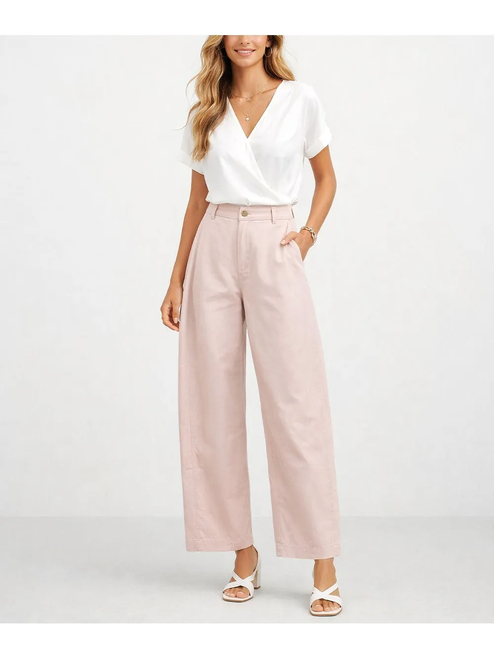 Solid Color Button Front Barrel Leg Denim Pants
