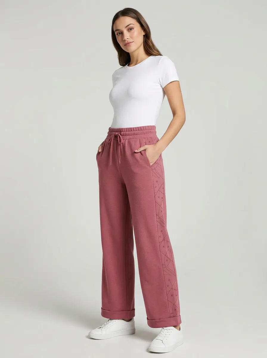 Women's Linear Stripe Embroidered High-Rise Wide-Leg Sweatpants
