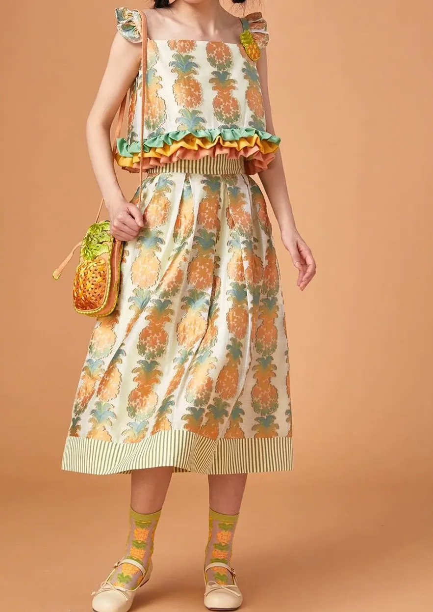 Structured Picnic Maxi Polyester Skirt