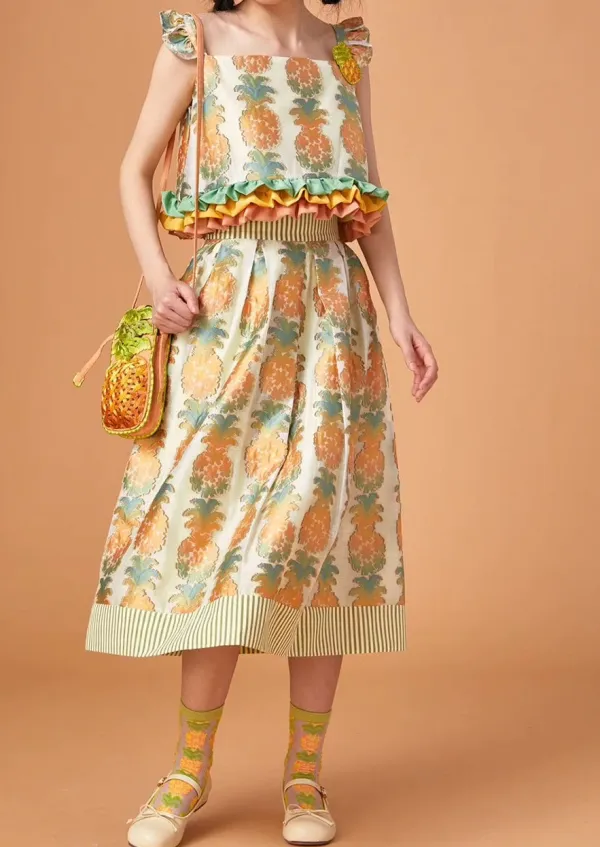 Structured Picnic Maxi Polyester Skirt