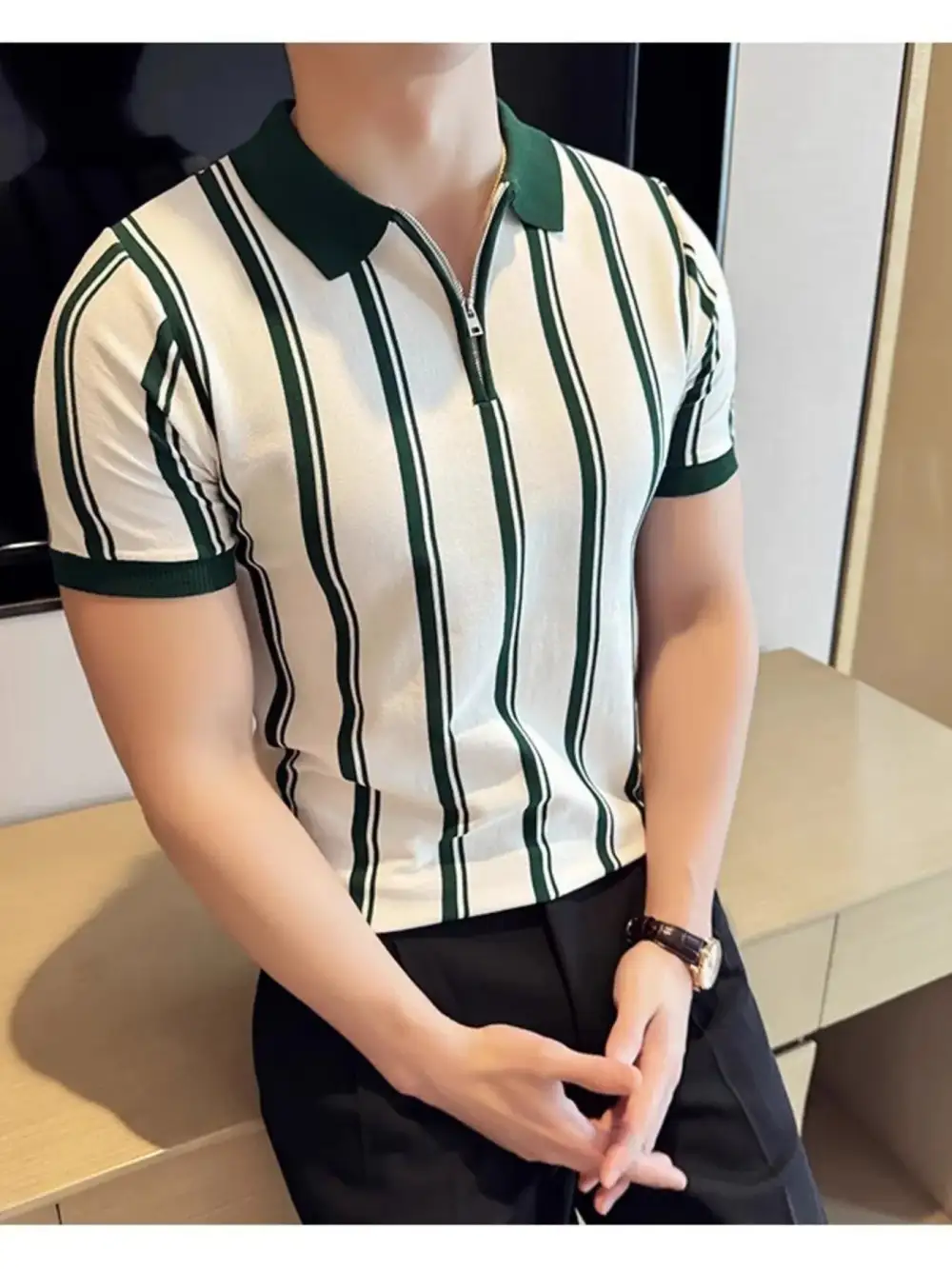 Simple Striped Collared Polo Shirt
