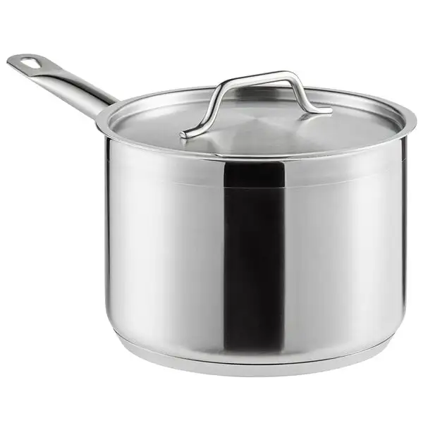 Low-Profile Stainless Steel Sauce Pan with Aluminum Clad Bottom and Cover