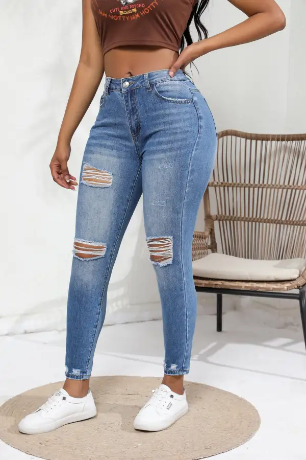 Retro Wash High Waist Stretch Ripped Skinny Jeans