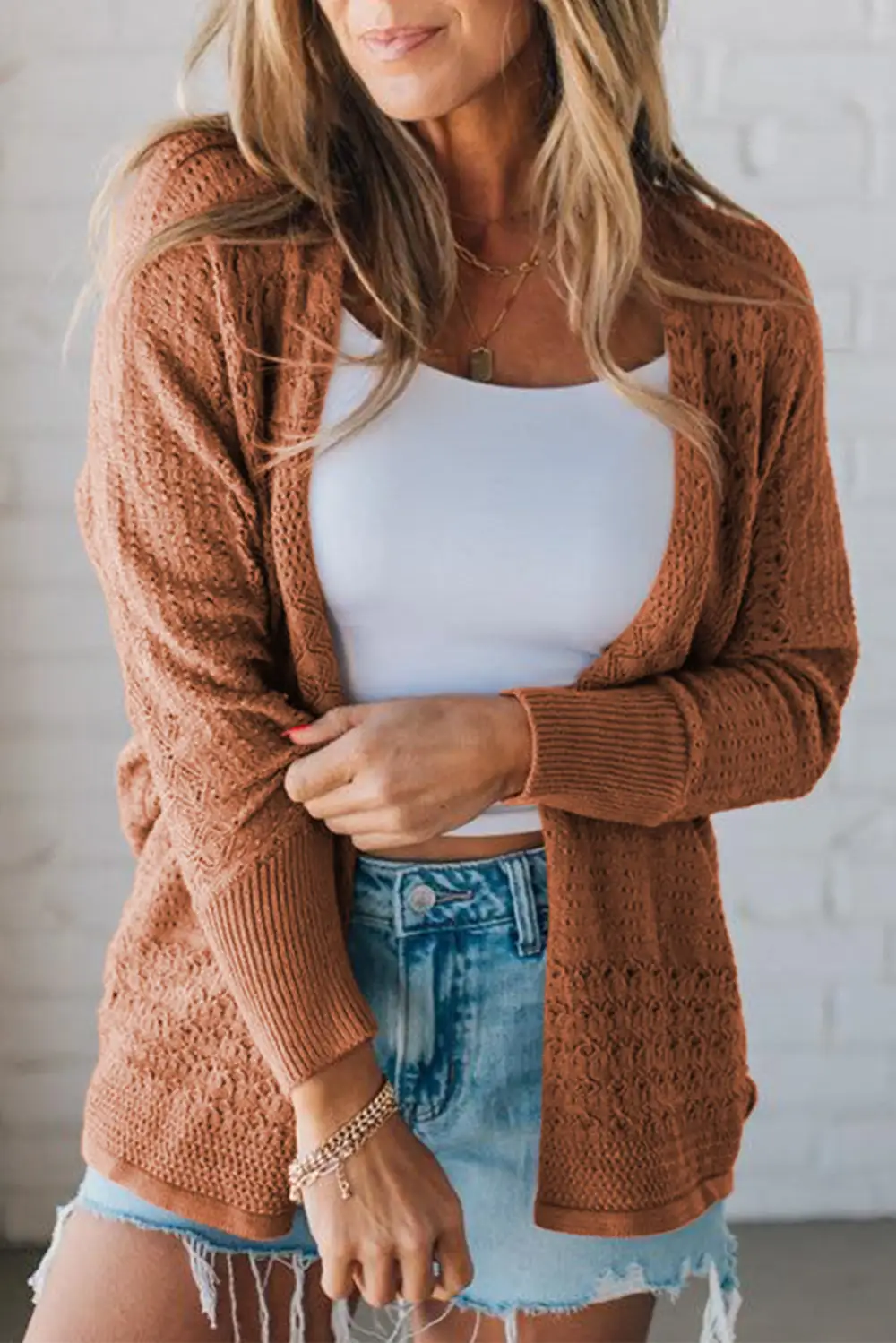 Open-Front Knit Openwork Cardigan
