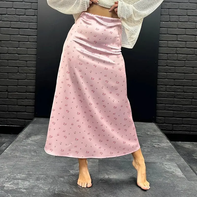 Tailored Satin Printed High Waist Skirt