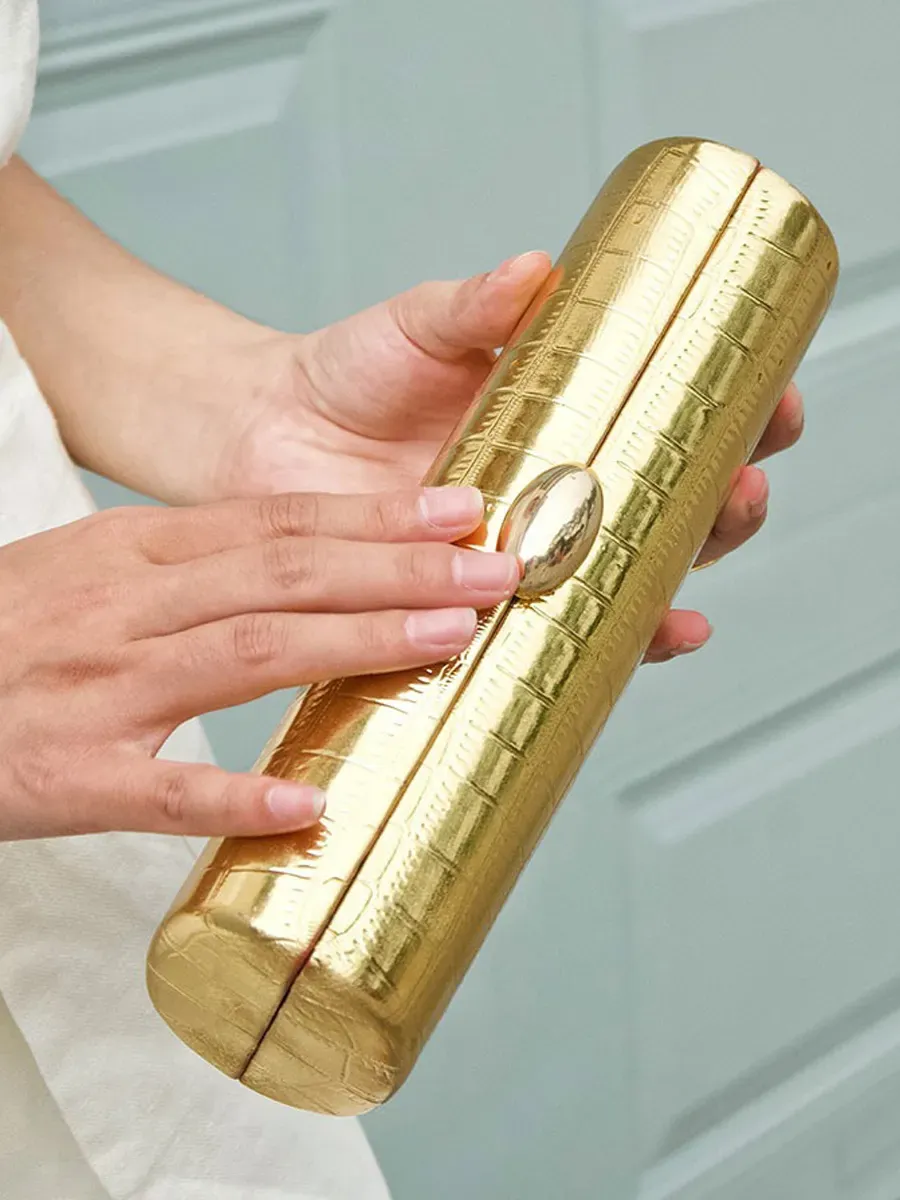 Seraphina Crocodile-embossed Cylindrical Clutch